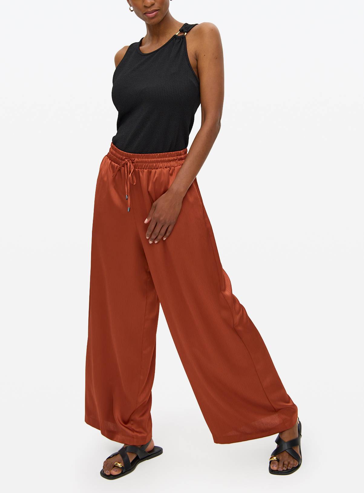 Rust Satin Plisse Ultra Wide Leg Trousers 12 - Image 2